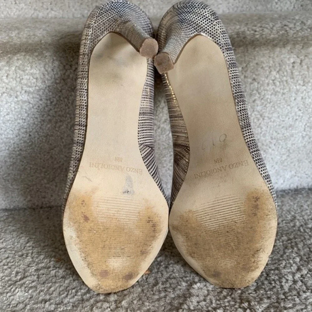 Enzo Angiolini Women's Iridescent Light Gold Peep Toe Platform Heels Size 8.5N